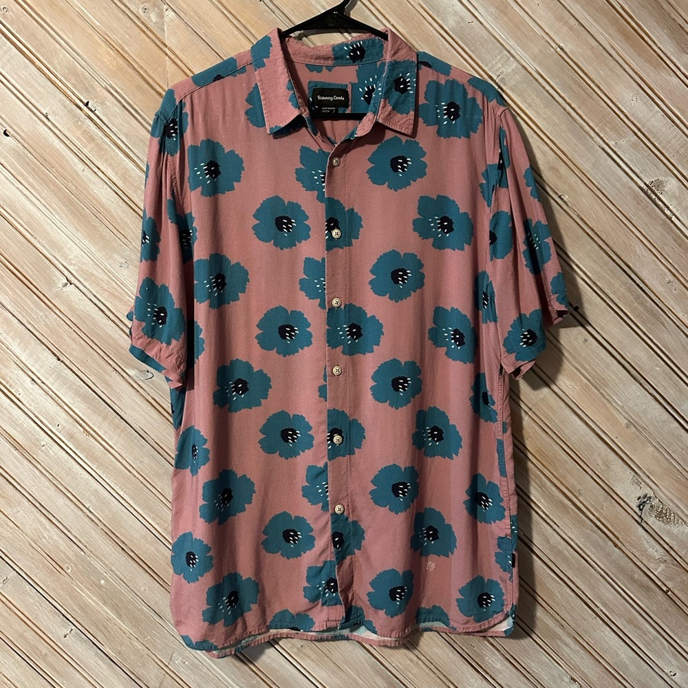 Barney Cools Pink & Teal Floral Casual Button Down Shirt Lightweight